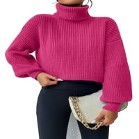 Обични Обични Пуловери Со Висок Врат Жешки Розови Женски Џемпери Со Долги Ракави