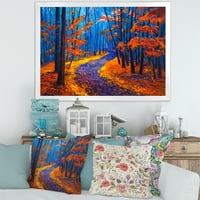 DesignArt 'Портокалово есенски пејзаж со мал пат I' Традиционален врамен уметнички принт