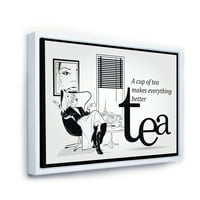 Дизајн Арт „Античка модна девојка која пие чаша чај“ гроздобер врамен платно wallид уметност печатење