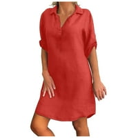 Womens Casual Dresses LinenV-Neck SolidBeach Loose Dress