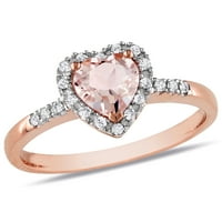 Miaенски Carat Carat T.G.W. Морганит во форма на срце и Карат Т.В. Дијамант 10kt розово злато ореол срцев прстен
