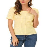Уникатни поволни цени за женски карид квадратен врат Краток ракав модна блуза врвови