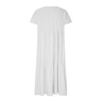 Пунтоко Летни Фустани За Лоус В-Вратот Краток Ракав Долг Фустан Цврсти Плисирани Фустани Бели 10