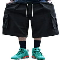 Колиша мажи широки панталони за нозе обични лабави карго шорцеви еластични половини кратки панталони со џебови црни l