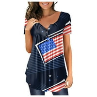 Дозвола летни врвови со кратки ракави графички отпечатоци ден за независност на блузи, жени мода Хенли блузи, морнарица, с