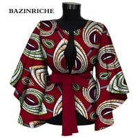 Модна Африканска Облека За Жени Блуза Елегантен v врат Со Ремен Кошула За Печатење Во Анкара Пеперутка Врвна Дама облека WY9871