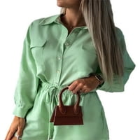 Cindsus Women Women Casual Longe Lounge Sets Lade Loungewear Swoess Subsets Работете цврста боја лабава кошула + шорцеви зелена