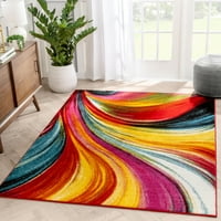 Добро ткаена Вива апстрактна област килим, 6 '9', лесни за чистење, светли, брилијантни бои, добро носена конструкција