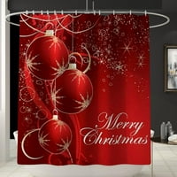Среќен Божиќ Туш Завеса Во Собата Со Не-Лизга Килим, Тоалет Покритие И Бања Мат, Црвен Балон Ѕвезда Туш Завеса Со Куки, Бања