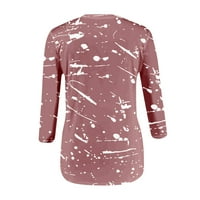 Bazyrey женски летни врвови шарени печатени блуза женски тркалезен врат-обичен ракав темперамент седум-дел врвен розов XL