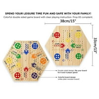 Дрвена хексагонална летачка играчка игра за загатки за мозаик за деца со двојна еднострана и забавна игра на табла за играчи