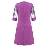 Виолетова Женска Летна Мода Секојдневен Исечен Панел Од Чипка Со Половина Ракав Заден Патент ФУСТАН XL