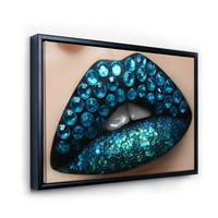 DesignArt 'Womanените усни со црна кармин сина дијамантска модерна врамена платно wallидна уметност печатење