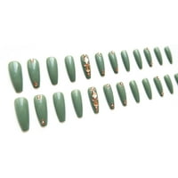 Сиво Зелени Лажни Нокти Целосен Дијамант Долги Лажни Нокти За Жени И Девојки Лепак