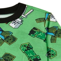 Ексклузивни класични класични класични врвови и кратки ракави на Minecraft, панталони и шорцеви со 5 парчиња пижами за спиење,