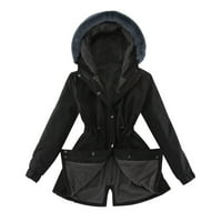 јуехао дами обложување палто женски зимски топла долга јакна капут со качулка за жени црно