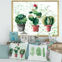 DesignArt 'Три кактуси во садови со глина со традиционално врамено платно на платно, печатење на wallидови од платно