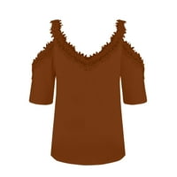 Блузи За Жени Облечени Обични Кратки Ракави Тркалезно Деколте Летни Цврсти Кошули XL