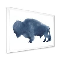 DesignArt 'Navy Blue Bison Siluette на белата куќа „Фарма куќа“ врамена уметничка печатење
