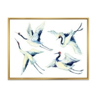 Импресија на азиски кран птица II врамена слика за сликање на платно уметничко печатење