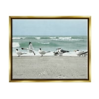 Tuphell Industries птици кои се собираат на брегот на океанските бранови крајбрежно сликање злато плови врамени уметнички печатени