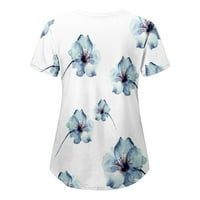 Графички Отпечатоци со кратки Ракави Блузи Работна Облека Летни Врвови На Вратот За Жени Бела XL