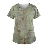 Лето Блузи Женска Мода Печатени Работна Униформа Со Џеб Маица Краток Ракав Врвот