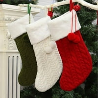 Плетете Божиќни Чорапи, Голем Рустикален Кабел Плетете Божиќни Чорапи со Пом Пом За Божиќни Украси