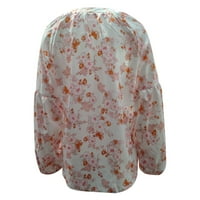 Блузи Женски Обични Цветни Печатени V - Вратот Фенер Кошули Со Долги Ракави Врвови Лабави Блузи