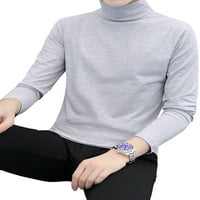 Менс зимска основна маица со долга ракава цврста боја плус големина на врвови со големина лабава тема за пулвер
