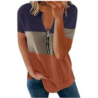 Floenr Women's Women's Plus Tops со големина, женски модни обични крпеници V-врат лабава маичка со кратки ракави на врвовите